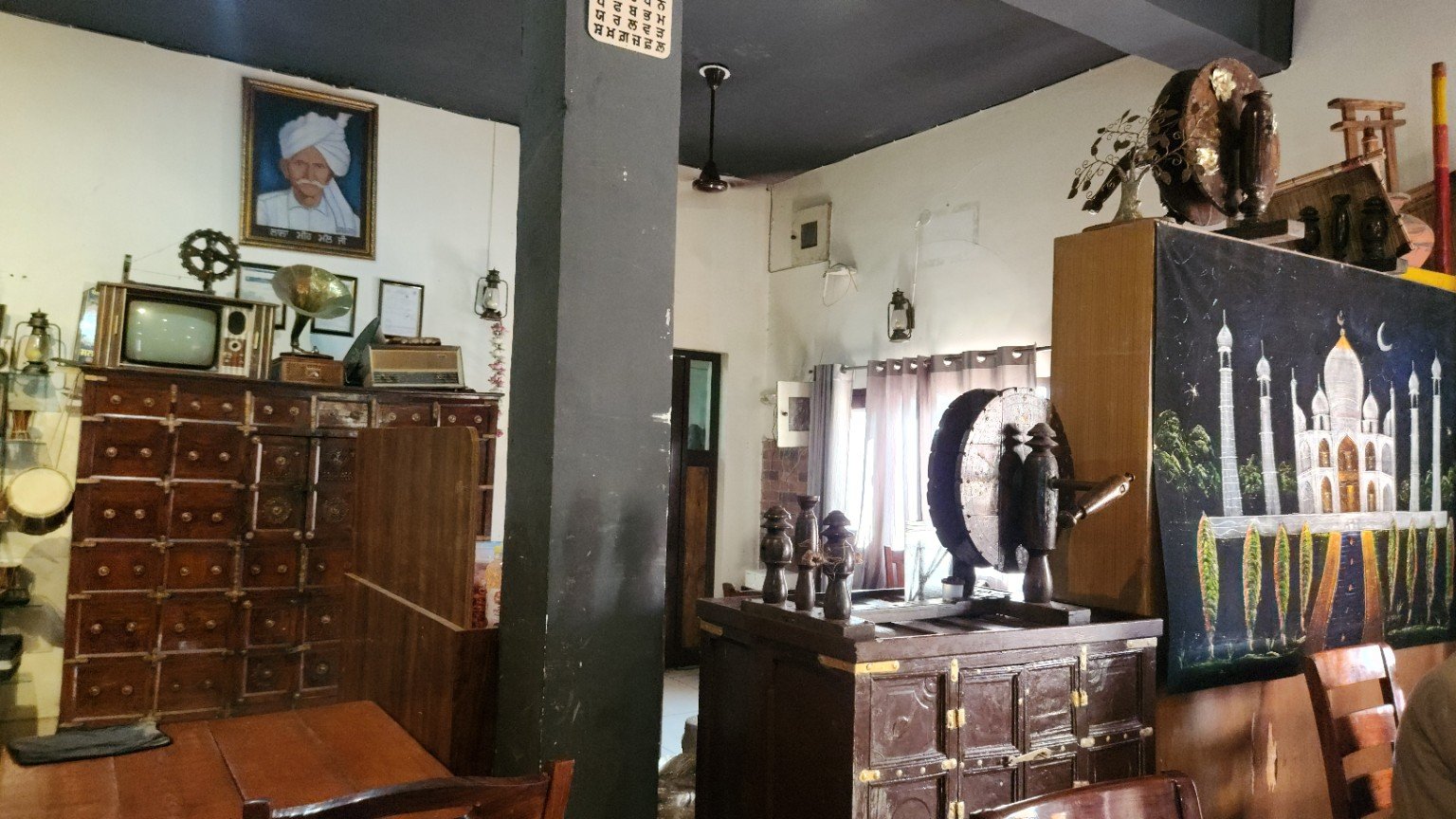 Traditional furnishings and nostalgic displays.