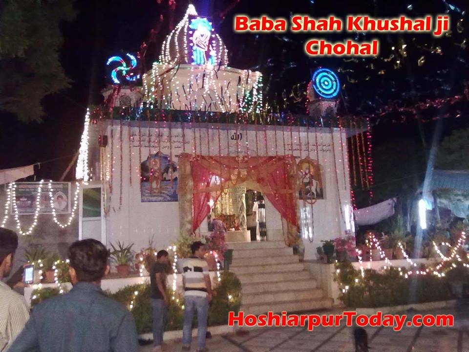 Baba Shah Khushal Ji Shrine in Chohal illuminated at night, from the Hoshiarpur Today archive